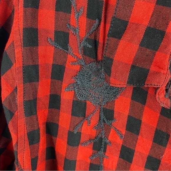 Beach Lunch Lounge Cabincore Buffalo Plaid Button Down Shirt Large Red Black - Picture 7 of 11
